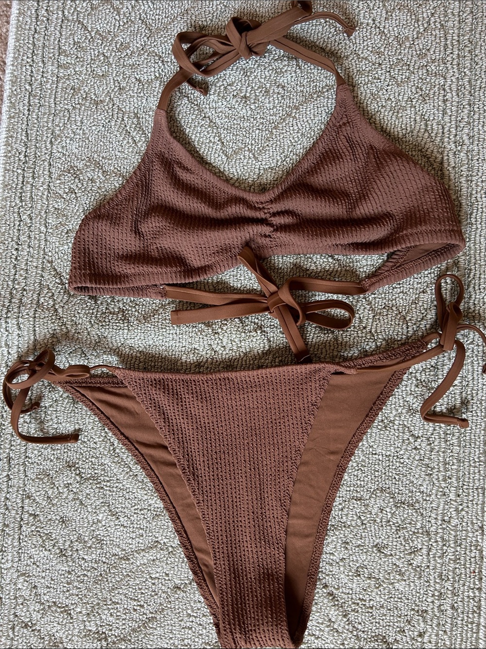 Aerie AE Brown Textured Tie Bikini Set